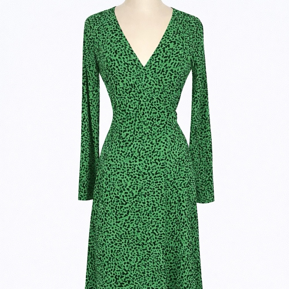 Banana Republic Green Animal Print Women's Wrap Dress, Petite XXS